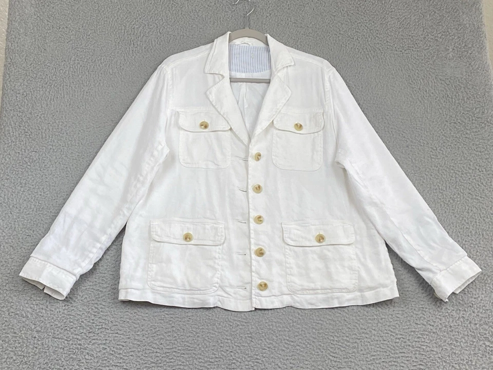 Chaqueta SUNDANCE XL Blanca Mezcla de Lino Forrada de Satén Lagenlook Artística Boho Costera Foto 2 de 4
