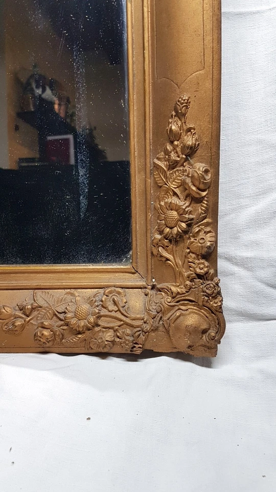 Ancien Grand Miroir rectangulaire Cadre BOIS doré 73x89 cm Style Louis XVI ? - Photo 3/4
