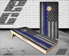 Police Flag Diamond Plate Cornhole Boards Bean Bag Toss Game