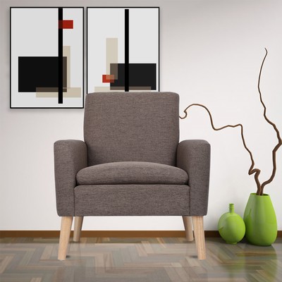 Brown Arm Chair Single Leisure Sofa Accent Linen Fabric Upholstered Living Room
