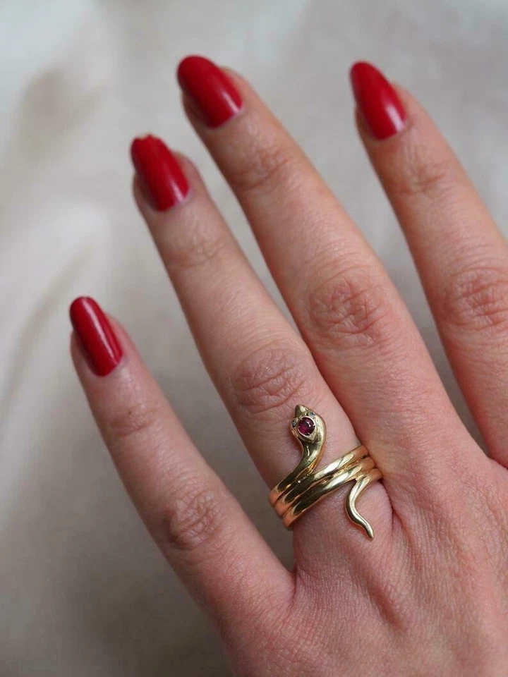 Real Ruby Women's Cocktail Vintage Snake Engagement Ring 14K Yellow Gold Finish - Image 4 of 4