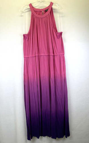 Lane Bryant Dress Womens 22/24 Maxi Halter Pink Purple Ombre Pockets Soft $89.95
