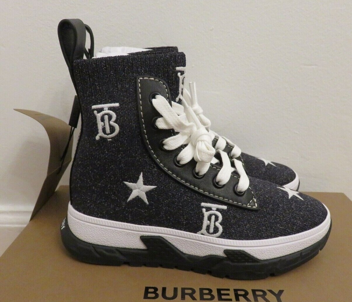 BURBERRY Kids shoes Blue Monogram Star Print Denim lace-up