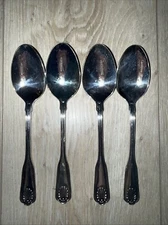 4 Vintage Oval Place Soup Spoons COVENTRY SHELL Retroneu Silverplate flatware