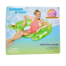 Summer Waves Chill-Out Lounge Green Inflatable Pool Float Raft Cup Holder Handle