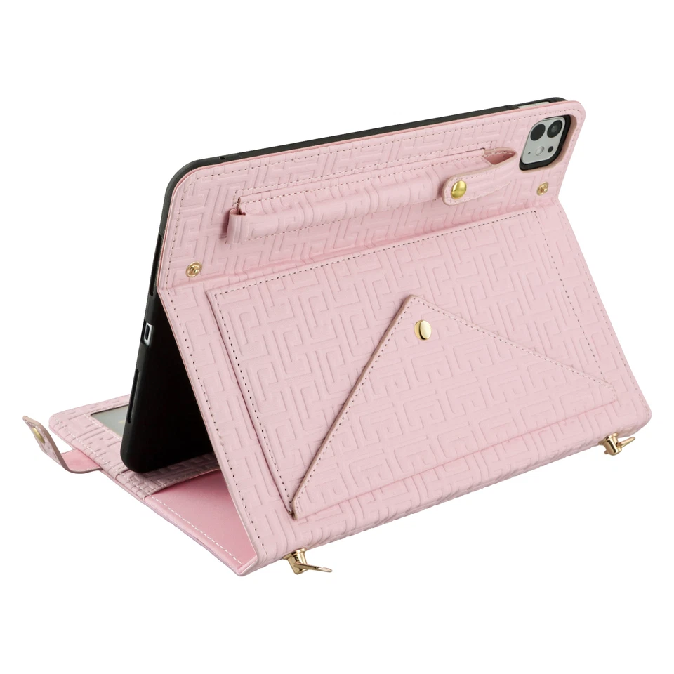 For iPad Pro 13/Air13&11 2024/Mini 7 Leather Crossbody Wallet Wrist Handle Case - Image 4 of 4