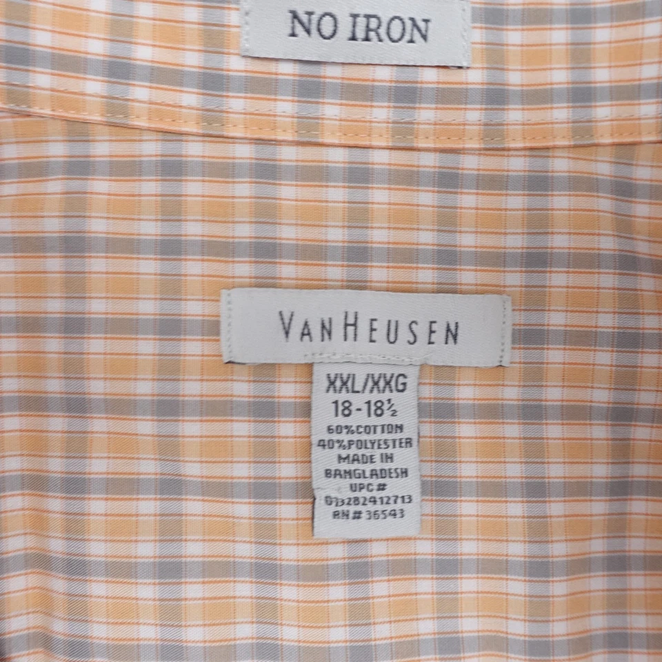 Van Heusen платье рубашка мужская 2XL (18-18,5) желтый клетку хлопок Оксфорд воротник - Изображение 3 из 4