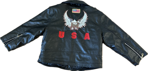 Outdoor Habitat 7T Black Motorcycle Jacket Faux Leather Eagle USA Moto - Picture 2 of 3