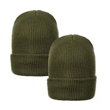 Warm Winter Watch Cap, 100% Wool Beanie, Mil-Spec, Made in USA, 2 Packs