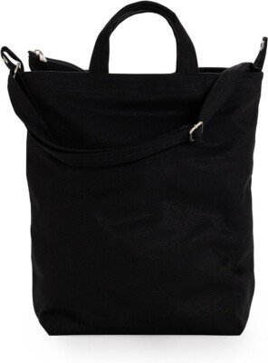 Baggu Cotton Canvas Vertical Duck Bag Black Crossbody Tote fits 15 inch laptop