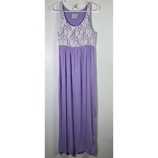Womens Coveted Clothing Dress Gown Maxi Purple White Lace Sleeveless M