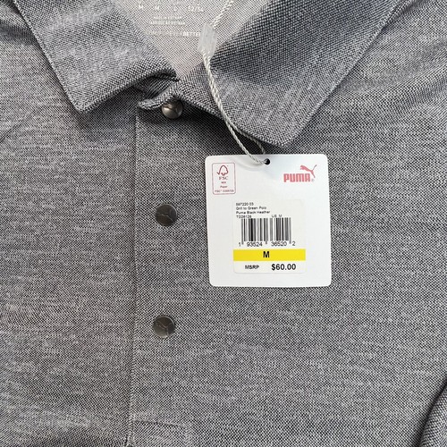 Puma Mens Black Heather Gray Tweed Short Sleeeve Polo Shirt NWT MSRP $60 Size M - Picture 4 of 9