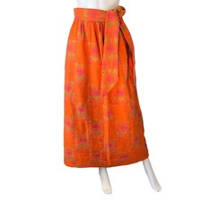 Vintage Orange Patchwork Maxi Skirt Floral Weave Wool Feel