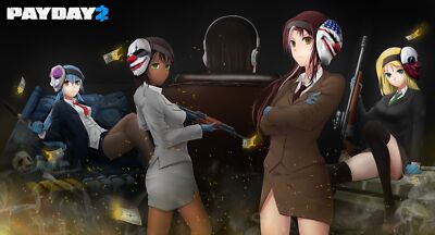 Anime girls payday 2 with guns group of women blonde CCG Gaming Mat Desk