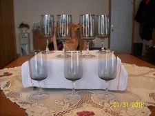 Fosteria Vintage Stemmed Platinum Trim With Smokey Gray Bowl 7 Water Goblets