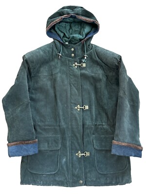 Braefair Leather New York Mens Hooded Metal Clasp Equestrian Jacket Size Large
