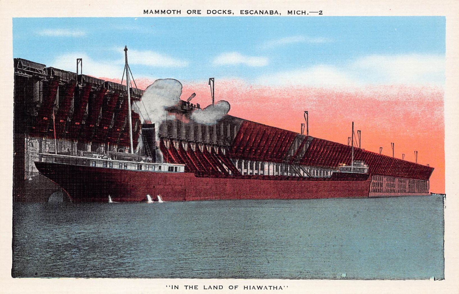 Escanaba MI Michigan Harbor Mammoth Ore Docks Soo Locks Ship Vtg Postcard C21