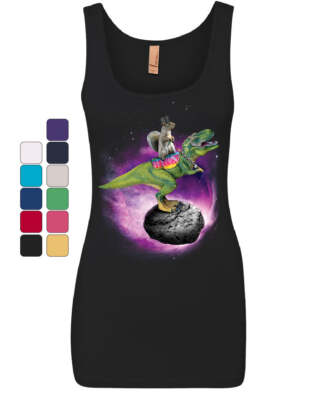 Squirrel Riding T-Rex Riding Asteroid Women's Tank Top Funny Space Weird Top
