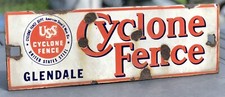 Vintage US Steel Porcelain USS Cyclone Fence Sign Glendale CA 13.5" x 4.25" WoW!