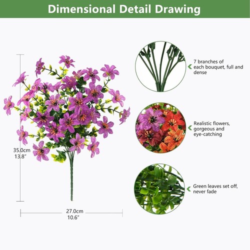 Artificial Flowers for Outdoors, 12 Bundles Fake Outdoor Flowers Faux Plants, UV - Picture 4 of 8
