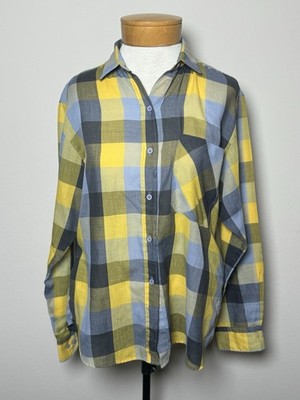 Vintage Diane von Furstenberg Portuguese Button Up Top Blue Yellow Plaid SZ 12 M