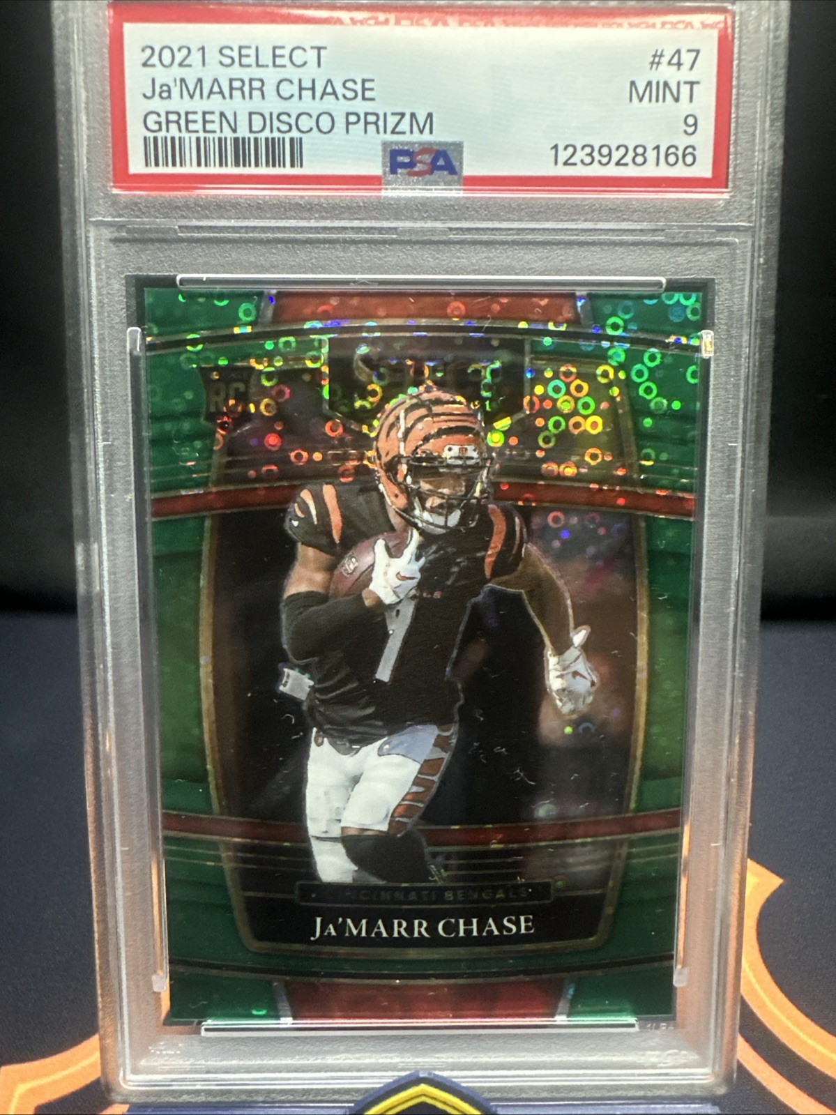 2021 Ja’Marr Chase RC 1/5 SSP PSA 9 Select Green Disco Prizm 🐈 Rookie #47