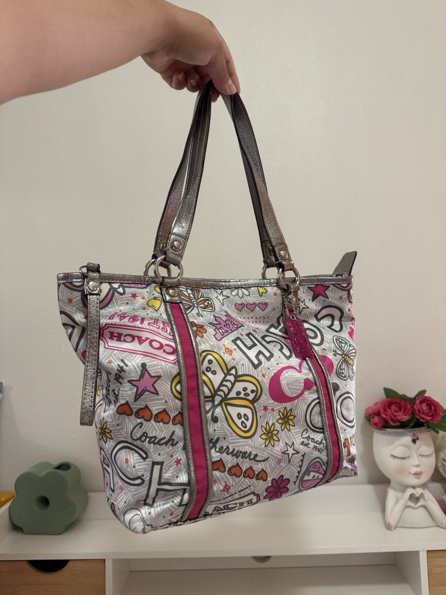 Coach Poppy Bandana Butterfly Graphic Tote Shoulder Bag Metallic