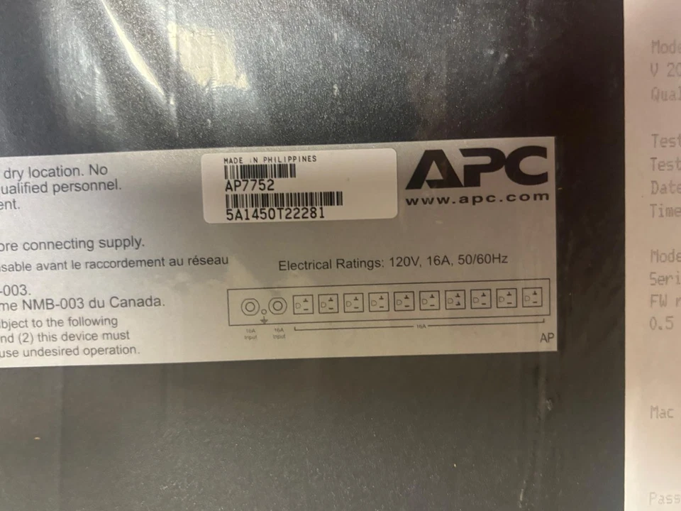 APC AP7752 Rack Mountable Automatic Transfer Switch 20A 120V - Image 3 of 3