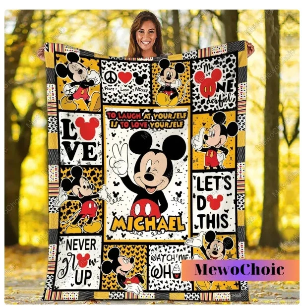 Personalized Disney Mickey Mouse Halloween Custom Name Fleece Blanket