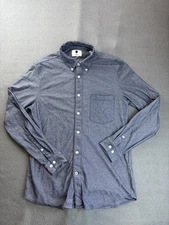 NN07 No Nationality Mens Button Down Shirt Falk Blue Medium Slim Pocket