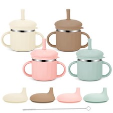 1 PCS Upgrade Stainless Steel Baby Sippy Cup 7.4 Oz Spill Proof Straw Toddler