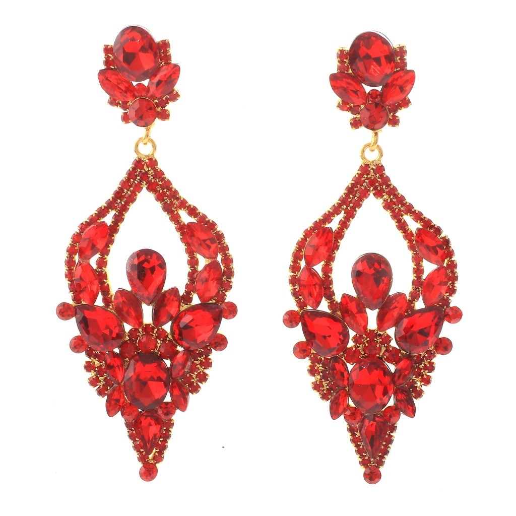 Gold Tone Rhinestone Drop Post Earrings ESE3386-RED