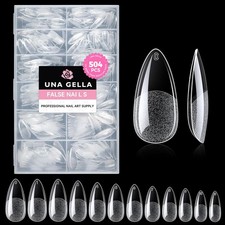 UNA GELLA Almond Gel Nail Tips, 504PCS Pre Etched Clear Fake Nails Tips Medium A