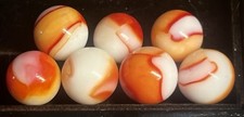 Lot Of 7 Vintage Peltier Rainbo Marbles Red/Orange/White 3 W/Cadmium UV Reaction