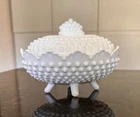 VTG Fenton Milk Glass Hobnail Oval Covered Footed Dish 1960s