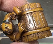Antique Japanese Netsuke Man & Barrel 19th Century Edo Period