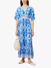 BNWT Aspiga Lena Long Midi Maxi Dress blue Ikat medium RRP £160