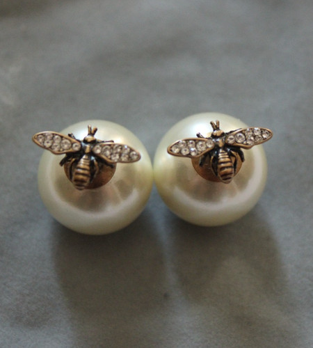 Dior Tribales Pearl Bee Stud Earrings