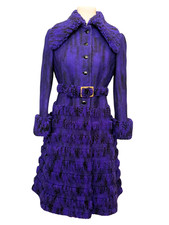 VTG Roberta di Camerino Coat 1970s Purple/Black Knit Princess Dagger Collar XS