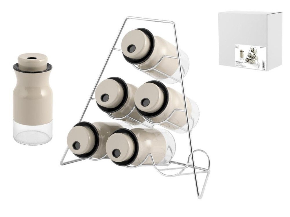 H&H Spice Rack With 6 Glass Jars And Steel Stand