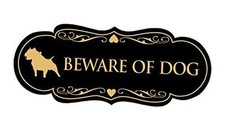 Designer Beware of Dog Sign  - Large Large 3-1/2" x 9" Black Gold