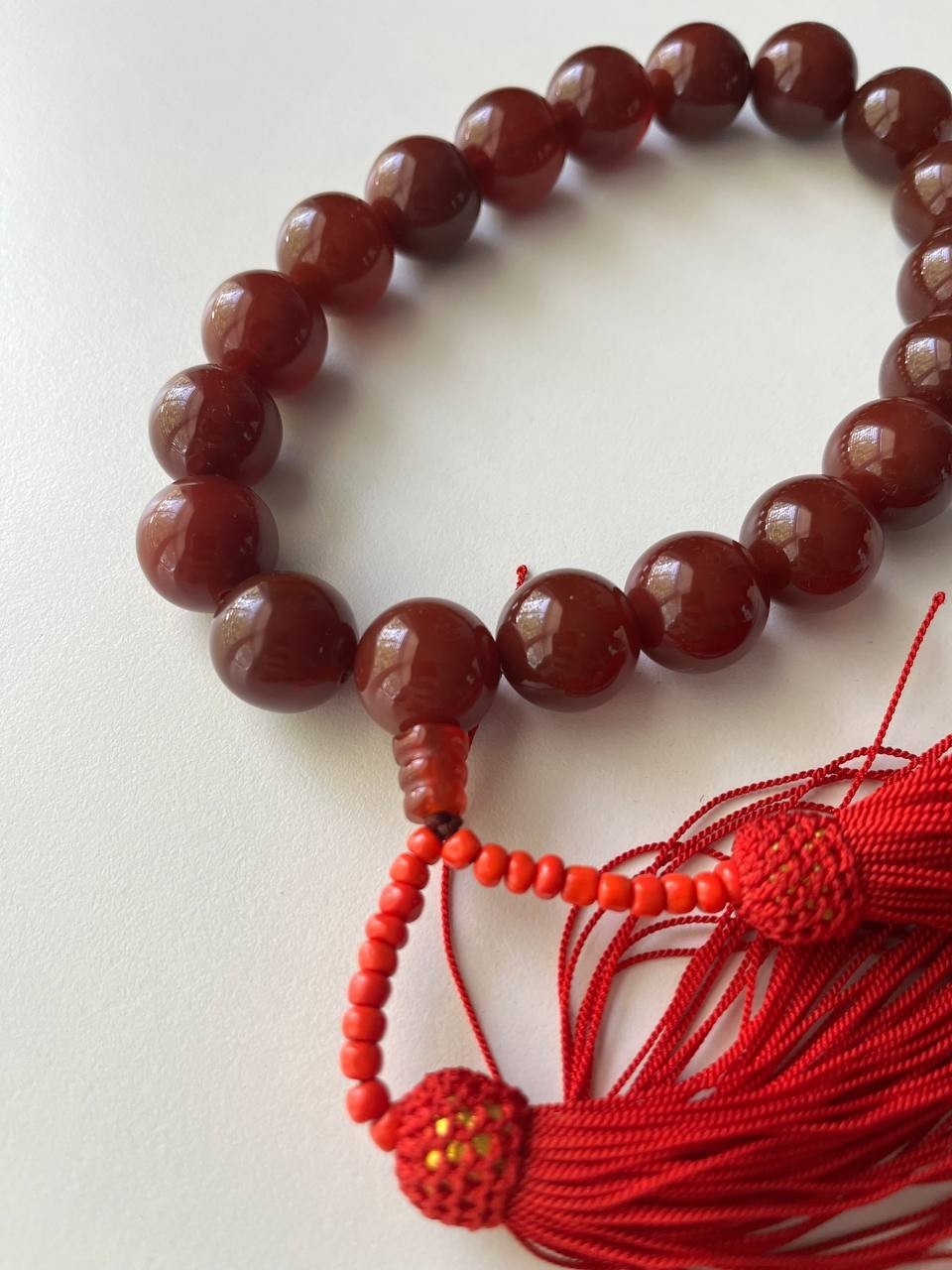 Vintage Japanese Juzu Prayer Beads Large Carnelian Stone Double Tassels