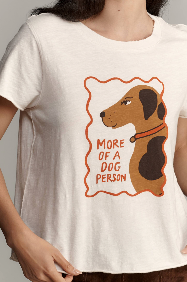 Anthropologie Maeve x Tulastra Ivory Dog Short-Sleeve Graphic Boxy