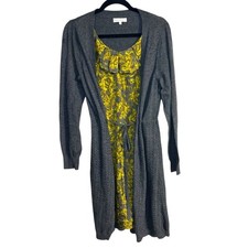 Rocha John Rocha Gray Yellow Size 14 Layered Ruffle Sweater Dress