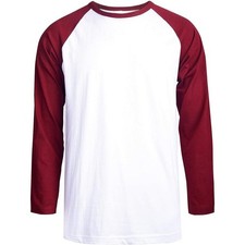 Royal Avalon Mens Raglan Baseball Tee Long Sleeve White Burgundy Cotton Shirt L