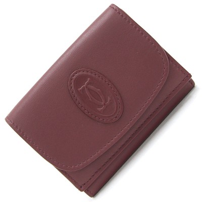 Cartier Tri-fold Wallet Must de Cartier L3001812 Bordeaux Leather Used Compact