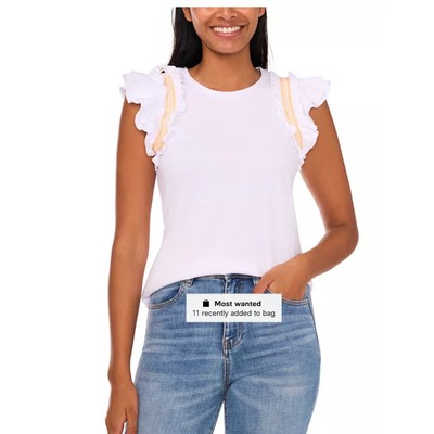 CeCe Contrast-Trim Ruffle-Sleeve Cotton Top Size XS New with Tags
