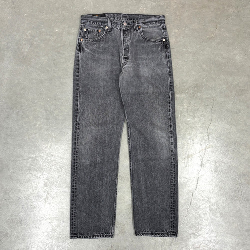 Vintage Levis 501 Faded Black Jeans 31x30 Straight Leg Button Fly Made in USA