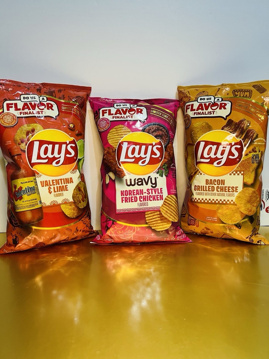 🟡New Lays Valentina Lime Bacon Grilled Cheese Korean Fried Chicken Chips-3  Bags | eBay