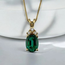 3.27 Ct Oval Cut Emerald Pendant Wedding Pendant 14K Yellow Gold